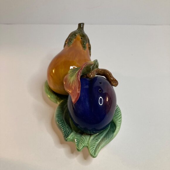 Vintage MCM Fitz & Floyd Eggplant Squash Salt & Pepper Shakers - Picture 2 of 10